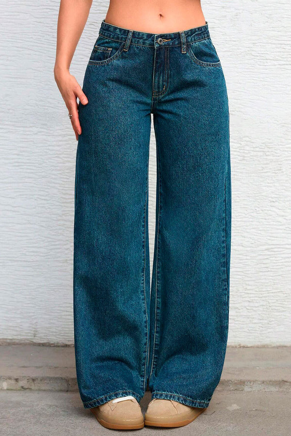 Pantalones vaqueros de pierna ancha y bolsillo para mujer