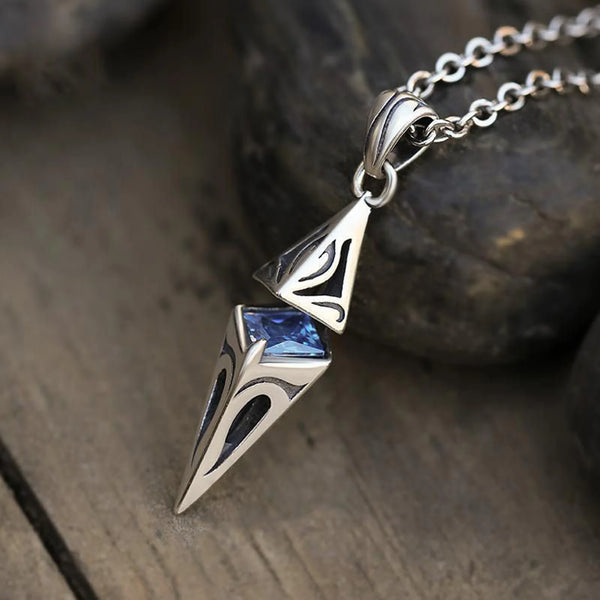 Collar elegante de piedra azul para hombre en acero inoxidable