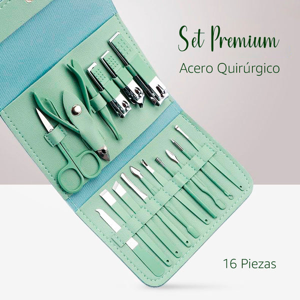 Set Profesional de Manicura (16 Pzs) Acero Quirúrgico de Larga Duración