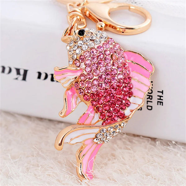 Llavero de pescadito metal dorado esmaltado con cristales